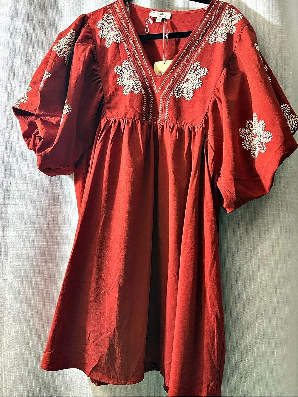 Entro Rust Floral Embroidered Dress